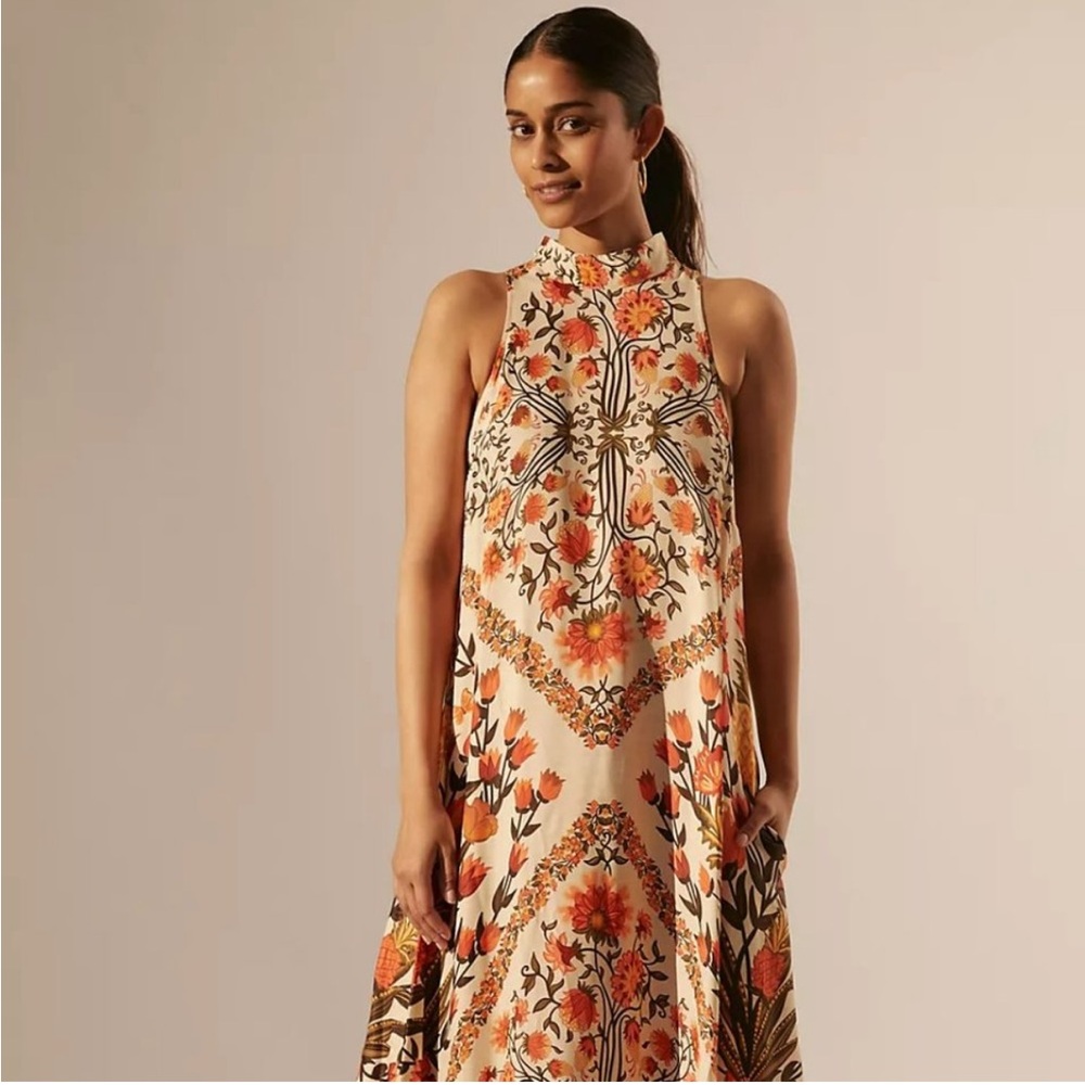 Farm Rio for Anthropologie Floral Folkloric Halter Maxi Dress